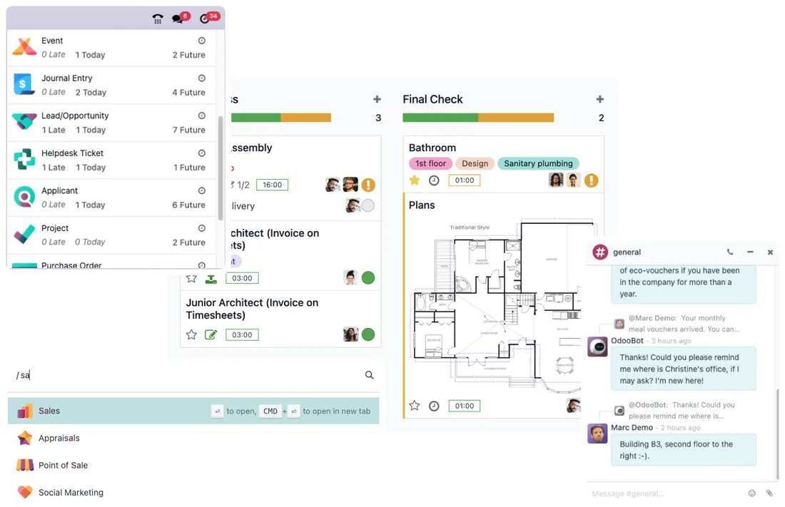Telas do Odoo adaptadas ao negócio